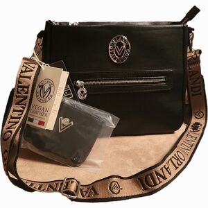 NWT ❗️  Valentino Orlandi vegan leather  black crossbody bag with matching pouch